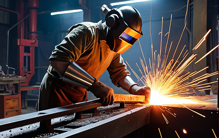 A panoramic visual representing the historical evolution and artistry of metal joining. On the left, depict an ancient blacksmith intensely working over a glowing forge, striking red-hot metal with a hammer, surrounded by sparks and the raw power of manual labor. On the right, illustrate a futuristic, sterile environment where a precise robotic arm performs intricate laser welding on a complex, delicate component, bathed in cool, focused light. The image should convey a seamless transition from primordial force to cutting-edge precision, highlighting the "dance between heat, metal, and the welder's hand" across eras, emphasizing the artistry and perfection of the weld.