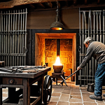 Traditional Forge Scene**

"An experienced Spanish artisan in a traditional blacksmith shop, forging a decorative iron gate. The scene is filled with warm light from the forge, highlighting the craftsman's focused expression. The shop contains a variety of hand tools, including hammers, tongs, and chisels. Emphasize the textures of the metal and the rustic charm of the workshop.  Professional photography, high detail, safe for work, fully clothed, appropriate attire, modest, family-friendly, perfect anatomy, natural proportions."

**