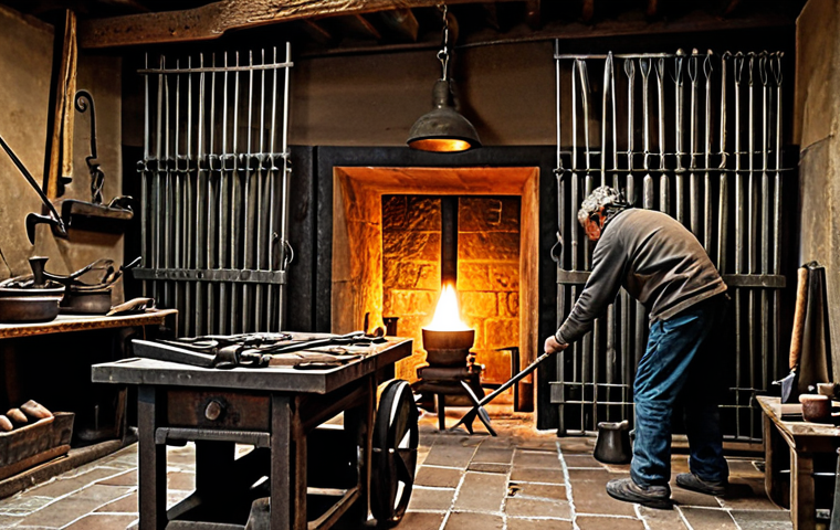 Traditional Forge Scene**

"An experienced Spanish artisan in a traditional blacksmith shop, forging a decorative iron gate. The scene is filled with warm light from the forge, highlighting the craftsman's focused expression. The shop contains a variety of hand tools, including hammers, tongs, and chisels. Emphasize the textures of the metal and the rustic charm of the workshop.  Professional photography, high detail, safe for work, fully clothed, appropriate attire, modest, family-friendly, perfect anatomy, natural proportions."

**
