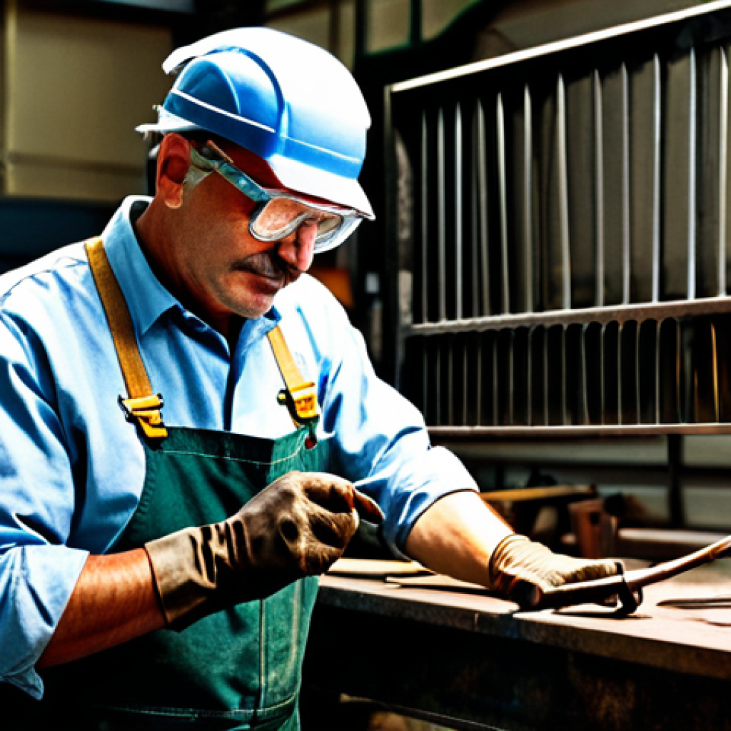 금속공예 작품 제작 과정 - Artisan at Work** "A skilled metal artisan in a well-lit workshop, carefully crafting a decorative ...