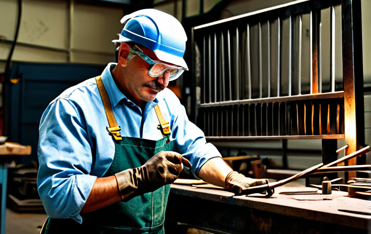 금속공예 작품 제작 과정 - Artisan at Work** "A skilled metal artisan in a well-lit workshop, carefully crafting a decorative ...
