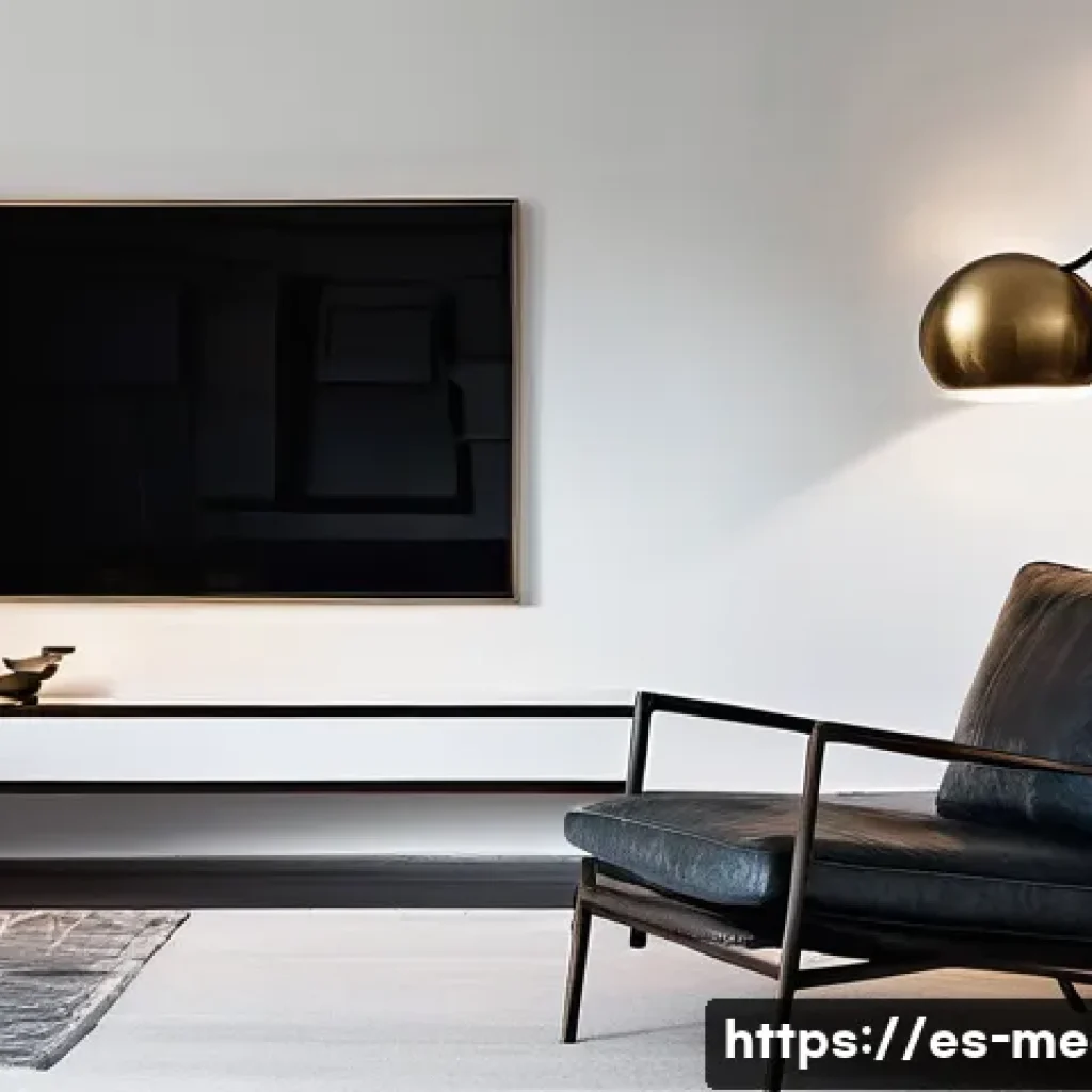 금속공예와 조명 디자인 - **Prompt:** A minimalist living room featuring a striking, sculptural floor lamp made from hand-forg...