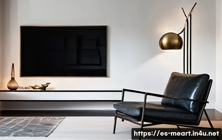 금속공예와 조명 디자인 - **Prompt:** A minimalist living room featuring a striking, sculptural floor lamp made from hand-forg...