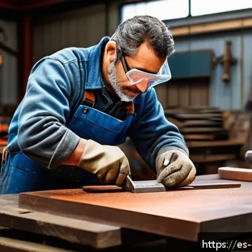 금속공예 관련 책 추천 - A skilled artisan in a well-organized metalworking workshop, wearing protective gloves, safety goggl...